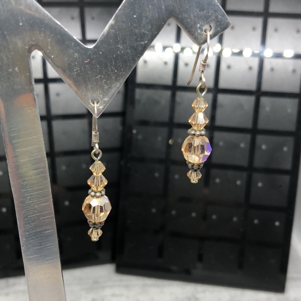 Sterling silver 925 AB Aurora Borealis crystal dangle drop earrings elegant.